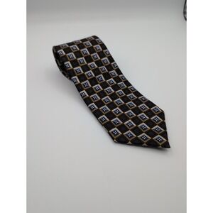 Vintage J.Z. Richards Nordstrom Silk Tie Blue Gold Geometric Squares USA Made